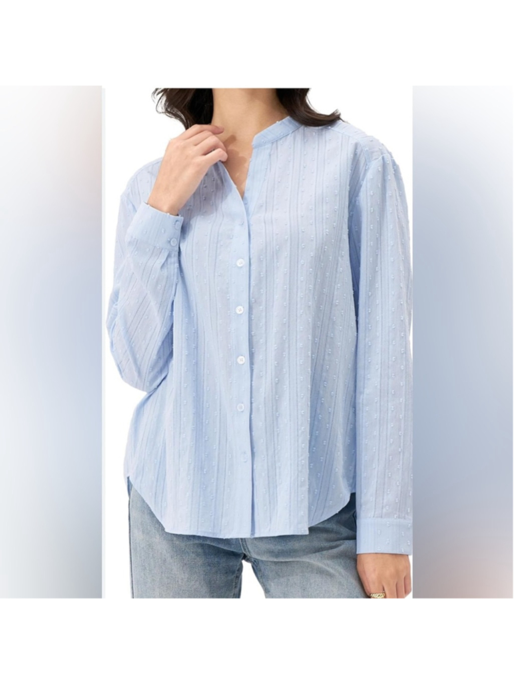 NEW Long Sleeve Shirt Embroidered Eyelet Button Down Career 100% Cotton Top S